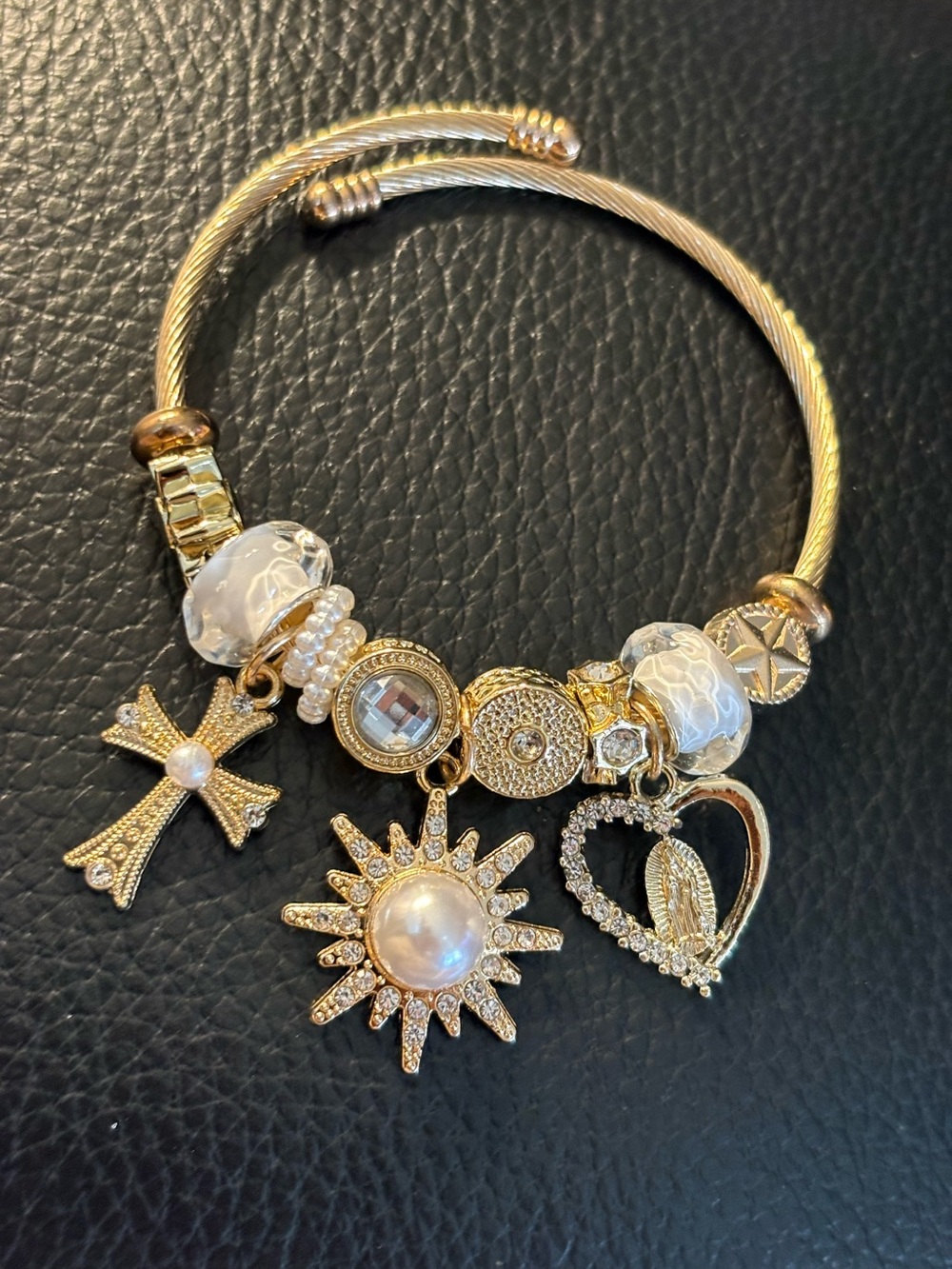 Bracelets- Gold plated  Alloy Charm Bangle Bracelet, with Cross, Heart with Sain